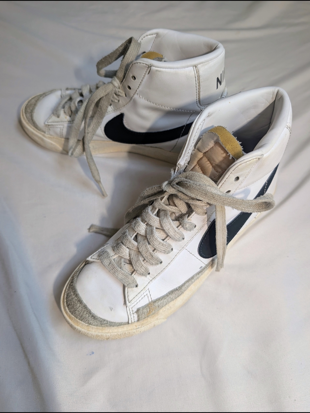 Kids Nike White Retro High-Top Sneakers with Black Swoosh